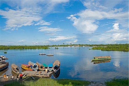 Peru,Amazon,Amazon River. Ferryboats docking at the village of Padrecocha,a twenty minute ride along the Nanay River from Iquitos. Stock Photo - Rights-Managed, Code: 862-03360682