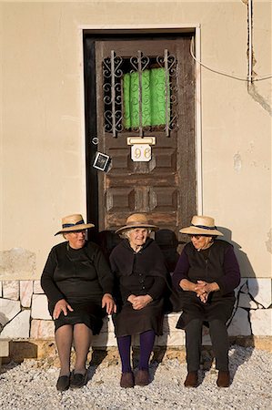 Portugal,Alentejo,Estremoz. Three elderly Portuguese ladies (Ana Carvallal,Marianna Bailao and Catarina Amaro) near the town of Estremoz in the Alentejo region of Portugal. It is customary for widows to always wear black. Stock Photo - Rights-Managed, Code: 862-03360938