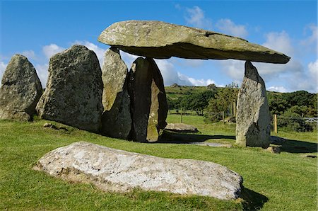 UK,Wales,Pembrokeshire. The site of the ancient neolithic dolmen at Pentre Ifan,Wales's most famous megalith,the remains of a vast Celtic burial mound. Stock Photo - Rights-Managed, Code: 862-03437806