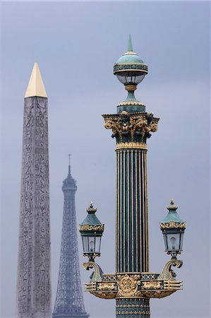 The Obelisk of Luxor, the Eiffel Tower and a lamp post in the Jardin des Tuileries in Paris Stock Photo - Rights-Managed, Code: 862-03711445