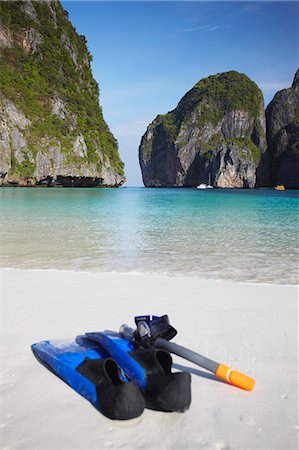 Snorkelling equipment on beach, Ao Maya, Ko Phi Phi Leh, Thailand Stock Photo - Rights-Managed, Code: 862-03713889