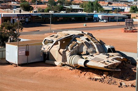 Australia, South Australia, Coober Pedy. A movie prop spaceship from the film Pitch Black left in the township of Coober Pedy. Stock Photo - Rights-Managed, Code: 862-03736250