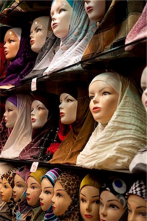 Syria, Damascus. Rows of mannequins display an assortment of Muslim headdresses for sale. Stock Photo - Rights-Managed, Code: 862-03737209