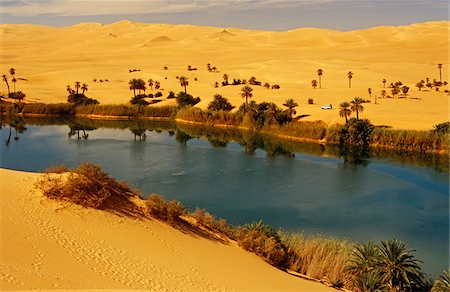 Libya, Fezzan, Edeyen Ubari, nr Ubari. The Dawada (aka Ramla) Lakes comprise several oasis pools such as Um al Ma Stock Photo - Rights-Managed, Code: 862-03731777