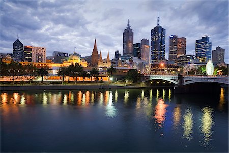 Australia, Victoria, Melbourne.  Yarra River and city skyline by night. Stock Photo - Rights-Managed, Code: 862-03807245