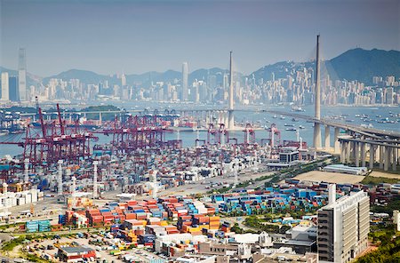 simsearch:862-05997261,k - Stonecutters Bridge & container port with Hong Kong Island in background, Hong Kong, China Stock Photo - Rights-Managed, Code: 862-03807338