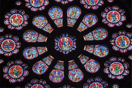 stained glass - France, Aquitaine, Pau.  A stained glass window in the Church of St Martin in Pau, whose architect Boeswillwald was inspired by Notre Dame Cathedral in Paris. Stock Photo - Rights-Managed, Code: 862-03807459