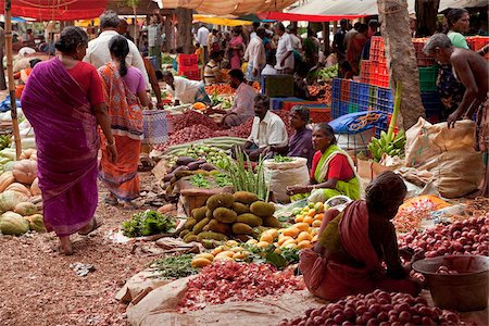 street market india - India, Chettinad. Brightly-coloured produce and sarees at a Chettinad market. India Stock Photo - Rights-Managed, Code: 862-03807507