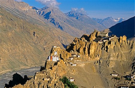 India, Himachal Pradesh, Spiti, Spiti Valley, Dhankar. Dhankar Gompa, or Monastery, stands spectacularly on a lofty ridge high above the Spiti River. Stock Photo - Rights-Managed, Code: 862-03807610