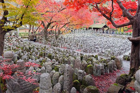 Asia, Japan. Kyoto, Sagano, Arashiyama, Adashino Nenbutsu dera temple, stone lanterns and buddha images Stock Photo - Rights-Managed, Code: 862-03807658