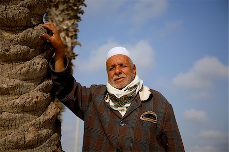 Misrata, Libya; An eldrely man posing near a palm tree Stock Photo - Rights-Managed, Code: 862-03807852