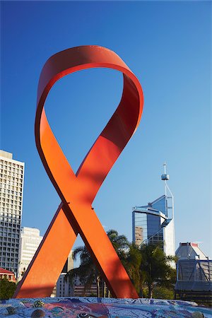 AIDS ribbon sculpture with downtown skyscrapers in background, Durban, KwaZulu-Natal, South Africa Stock Photo - Rights-Managed, Code: 862-03808445