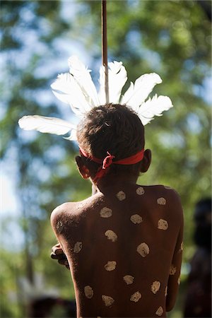 Australia, Queensland, Laura.  Indigenous dancer in tribal body paint at Laura Aboriginal Dance Festival. Stock Photo - Rights-Managed, Code: 862-03887281