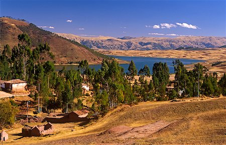 Peru, Andes, Cordillerra Urubamba, Lake Huaypo, nr Urubamba. The Quechua village of Cheqqueroco nestles near the northern shores of Lake Huaypo. Stock Photo - Rights-Managed, Code: 862-03888973