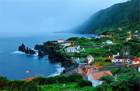 portugal ocean view - Faja do Ouvidor and Faja da Ribeira d'Areia in a rainy day. Fajas are sliding lands along the seaside. Sao Jorge, Azores islands, Portugal Stock Photo - Rights-Managed, Code: 862-03889264