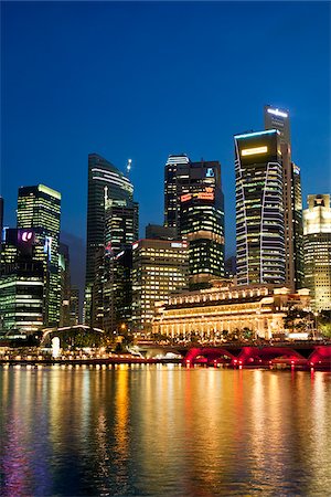 fullerton hotel - Singapore, Singapore, Marina Bay.  The central business district skyline at dusk. Stock Photo - Rights-Managed, Code: 862-03889571