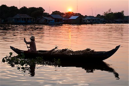 south east asia stilt house - Camdodia, Siem Reap Province, Tonle Sap Lake, site classified Unesco biosphere in 1997, the Prek Toal village, Roen Thear going back home after picking up water hyacinths Stock Photo - Rights-Managed, Code: 877-08128291