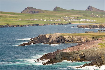 Irish coast with Three Sisters peaks on the background. Dingle Peninsula, Co.Kerry, Munster, Ireland, Europe. Stock Photo - Rights-Managed, Code: 879-09033249