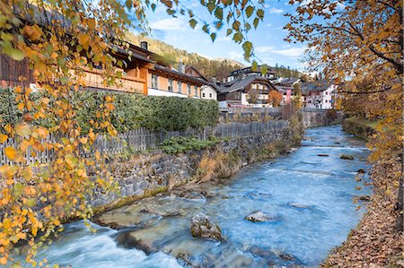 sexten dolomites - Europe, Italy, South Tyrol, Bolzano. The river between the houses of Sesto, Dolomites Stock Photo - Rights-Managed, Code: 879-09033634