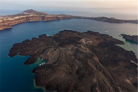 santorini island - Aerial view of the volcanic island of Thirassia Cyclades South Aegean Greece Europe Stock Photo - Rights-Managed, Code: 879-09043894