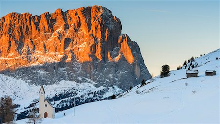 San Maurizio church at sunrise Europe, Italy, Trentino Alto Adige, Bolzano district, Gardena pass Stock Photo - Rights-Managed, Code: 879-09100925