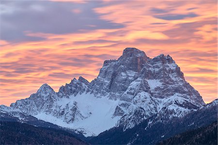 dolomiti - Colorful sunrise towards Pelmo mountain, Selva di Cadore, Belluno, Veneto, Italy Stock Photo - Rights-Managed, Code: 879-09129124