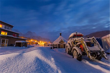 even - Tractor covered by snow during the night in Bogen village, Evenes, Ofotfjorden, nordland, norway, europe Stock Photo - Rights-Managed, Code: 879-09129277