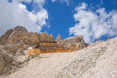 rosengarten - Rifugio Passo Principe, Vajolet valley, Dolomites, Fassa valley, Val di Fassa, Pozza di Fassa, Trento Province, Trentino Alto Adige, Italy Stock Photo - Rights-Managed, Code: 879-09188924