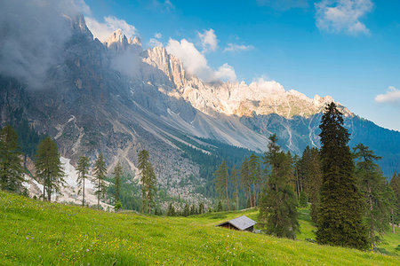 dolomiti - Sunrise in the pastures under Latemar, Val d'Ega / Eggental, Dolomites, Province of Bolzano, South Tyrol, italian alps, Italy Stock Photo - Rights-Managed, Code: 879-09189918