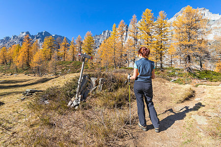 A girl is watching a sing near the Nero Lake in the Alpe Veglia and Alpe Devero Natural Park (Buscagna Valley, Alpe Devero, Baceno, Verbano Cusio Ossola province, Piedmont, Italy, Europe) (MR) Stock Photo - Rights-Managed, Code: 879-09190355