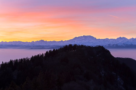 pennine alps - View of Punta di Mezzo and Monte Rosa from Schiaparelli Astronomical Observatory at sunset. Campo dei Fiori, Varese, Parco Campo dei Fiori, Lombardy, Italy. Stock Photo - Rights-Managed, Code: 879-09190444