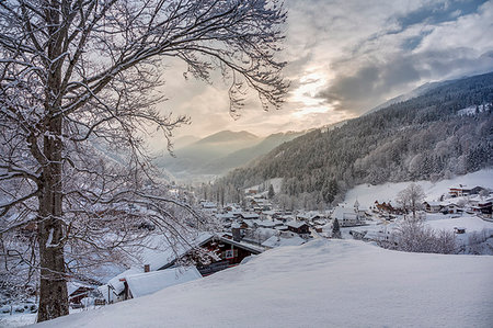 The village of Ramsau near Berchtesgaden in winter, Berchtesgadener Land district, Upper Bavaria, Bavaria, Germany Stock Photo - Rights-Managed, Code: 879-09190570