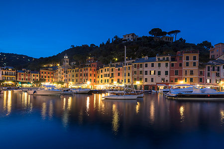 Harbor of Portofino at dusk, province of Genoa, Liguria, Italy Stock Photo - Rights-Managed, Code: 879-09191242