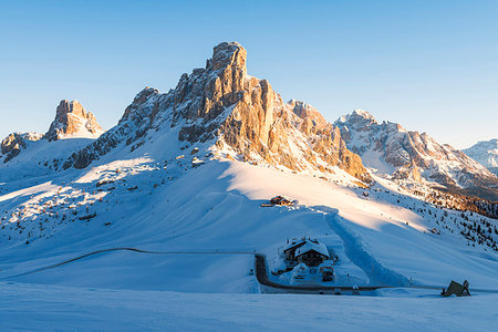 dolomiti - Giau pass in winter at sunrise Europe, Italy, Veneto, Belluno district, Giau pass Stock Photo - Rights-Managed, Code: 879-09191600