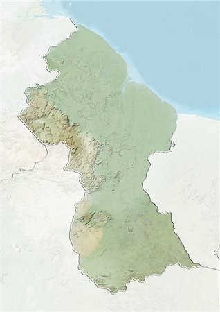 Guyana, Relief Map With Border and Mask Stock Photo - Rights-Managed, Code: 872-06054387