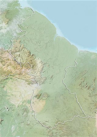 Guyana, Relief Map With Border Stock Photo - Rights-Managed, Code: 872-06054388