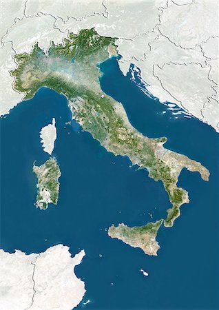 Italy, True Colour Satellite Image With Border and Mask Stock Photo - Rights-Managed, Code: 872-06054445