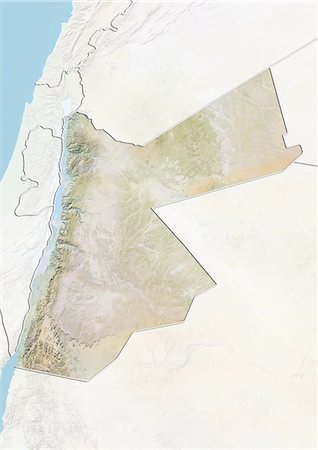 Jordan, Relief Map With Border and Mask Stock Photo - Rights-Managed, Code: 872-06054459