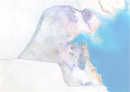 Kuwait, Satellite Image With Bump Effect, With Border and Mask Stock Photo - Rights-Managed, Code: 872-06054481