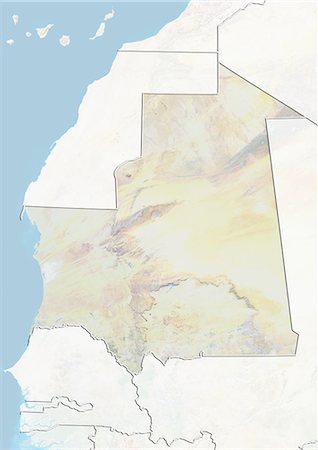 simsearch:872-06054589,k - Mauritania, Relief Map With Border and Mask Foto de stock - Con derechos protegidos, Código: 872-06054557