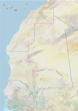 simsearch:872-06054589,k - Mauritania, Relief Map With Border Foto de stock - Con derechos protegidos, Código: 872-06054558