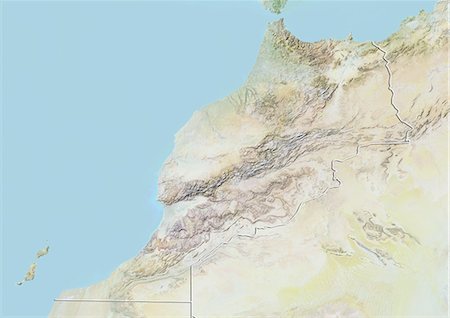 simsearch:872-06054589,k - Morocco, Relief Map With Border Foto de stock - Con derechos protegidos, Código: 872-06054585