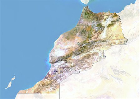 Morocco, Satellite Image With Bump Effect, With Border and Mask Stock Photo - Rights-Managed, Code: 872-06054586