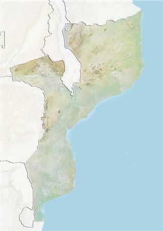 simsearch:872-06054589,k - Mozambique, Relief Map With Border and Mask Foto de stock - Con derechos protegidos, Código: 872-06054589