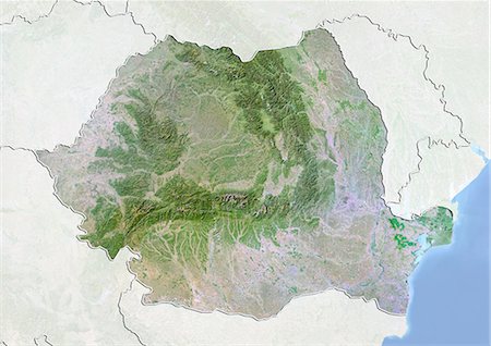 Romania, Satellite Image With Bump Effect, With Border and Mask Stock Photo - Rights-Managed, Code: 872-06054693