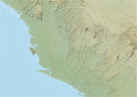simsearch:872-06054589,k - Sierra Leone, Relief Map with Border Foto de stock - Con derechos protegidos, Código: 872-06054734