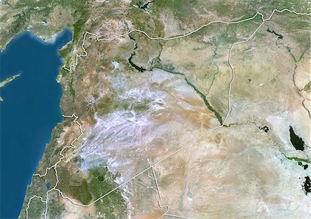 Syria, True Colour Satellite Image With Border Stock Photo - Rights-Managed, Code: 872-06054805