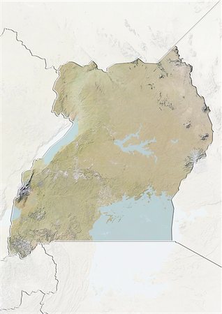 Uganda, Relief Map with Border and Mask Stock Photo - Rights-Managed, Code: 872-06054848