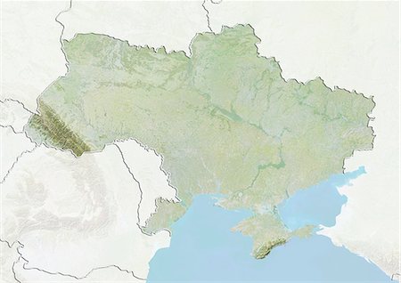 Ukraine, Relief Map with Border and Mask Stock Photo - Rights-Managed, Code: 872-06054852