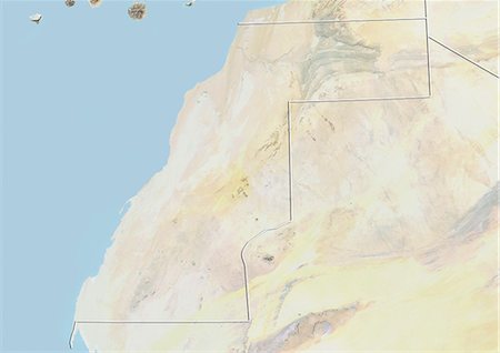 simsearch:872-06054589,k - Western Sahara, Relief Map with Border Foto de stock - Con derechos protegidos, Código: 872-06054889